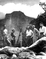 Ruth Robertson (second from left) in front of Angel Falls with Alexander Laime to her right